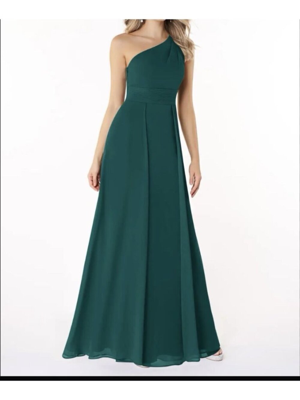 AZAZIE One Shoulder Chiffon Green Floor Length Formal Bridesmaid Dress Size 4